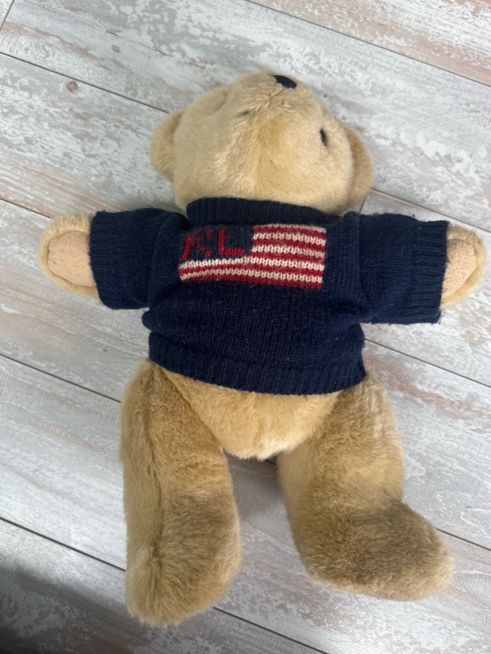 Vintage 1996 Ralph Lauren Teddy Bear Plush Stuffed Toy Polo USA Flag Sweater